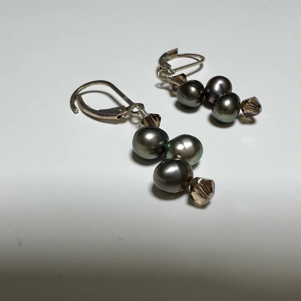 925 Sterling Silver Black Grey Cultured Pearls
